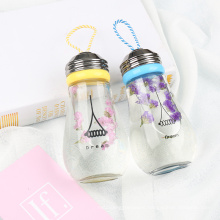 450ml light bulb shaped water bottle with rope,insulated glass tea bottle,glass milk bottle